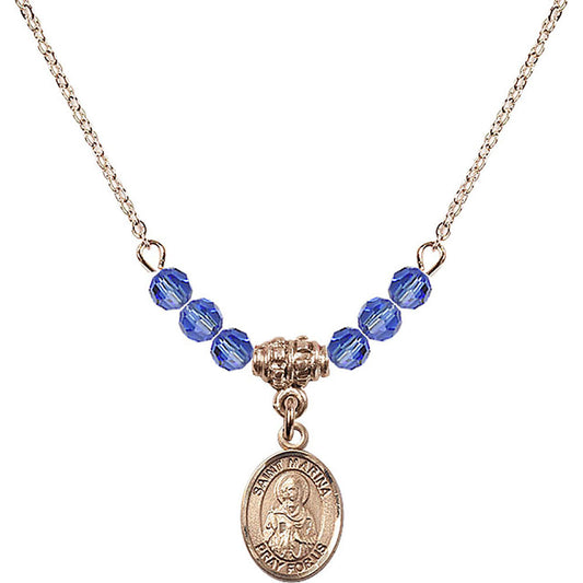 14kt Gold Filled Saint Marina Birthstone Necklace with Sapphire Beads - 9379
