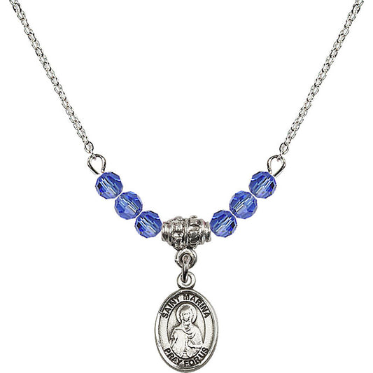 Sterling Silver Saint Marina Birthstone Necklace with Sapphire Beads - 9379
