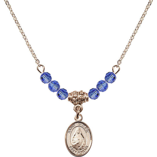 14kt Gold Filled Saint Theodora Birthstone Necklace with Sapphire Beads - 9382