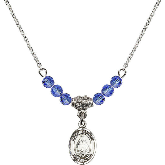 Sterling Silver Saint Theodora Birthstone Necklace with Sapphire Beads - 9382