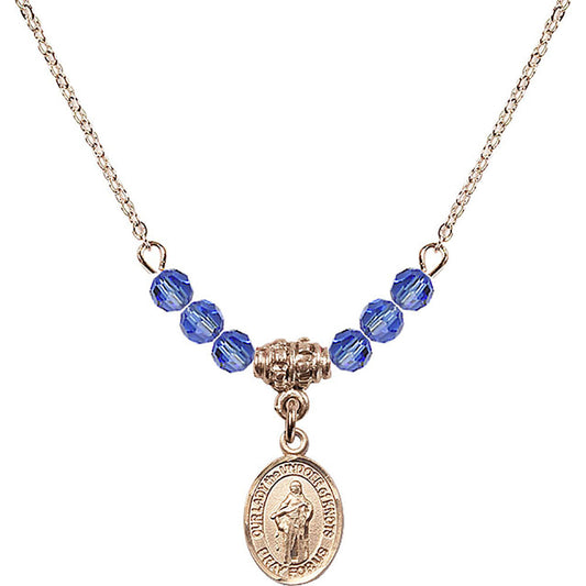 14kt Gold Filled Our Lady the Undoer of Knots Birthstone Necklace with Sapphire Beads - 9383