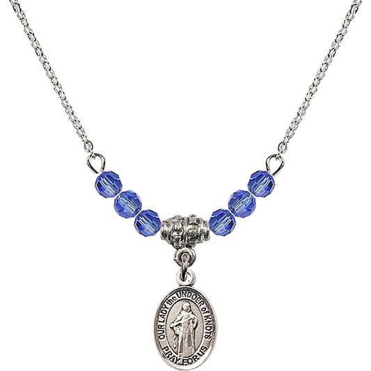 Sterling Silver Our Lady the Undoer of Knots Birthstone Necklace with Sapphire Beads - 9383