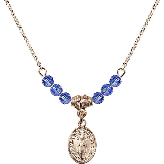14kt Gold Filled Saint Ivo of Kelmartin Birthstone Necklace with Sapphire Beads - 9384