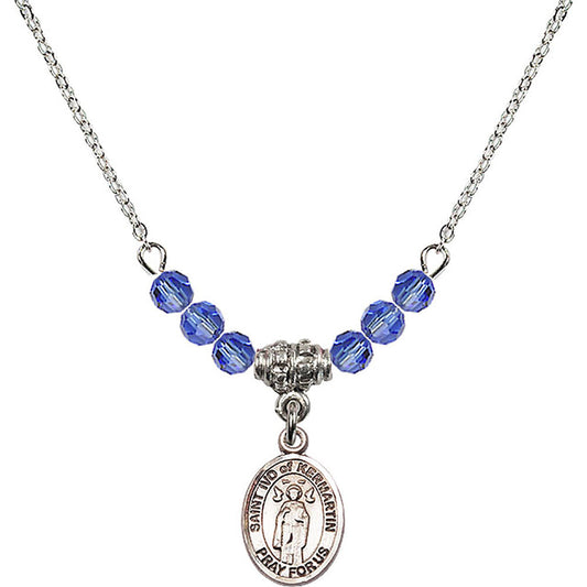 Sterling Silver Saint Ivo of Kelmartin Birthstone Necklace with Sapphire Beads - 9384