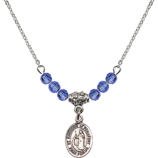 Sterling Silver Saint Raymond of Penafort Birthstone Necklace with Sapphire Beads - 9385