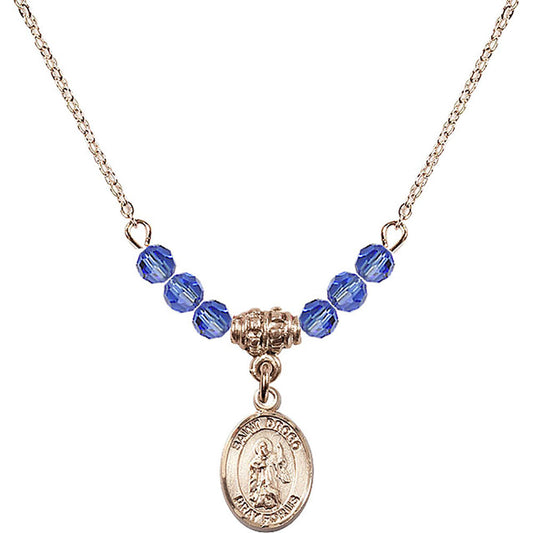 14kt Gold Filled Saint Drogo Birthstone Necklace with Sapphire Beads - 9386