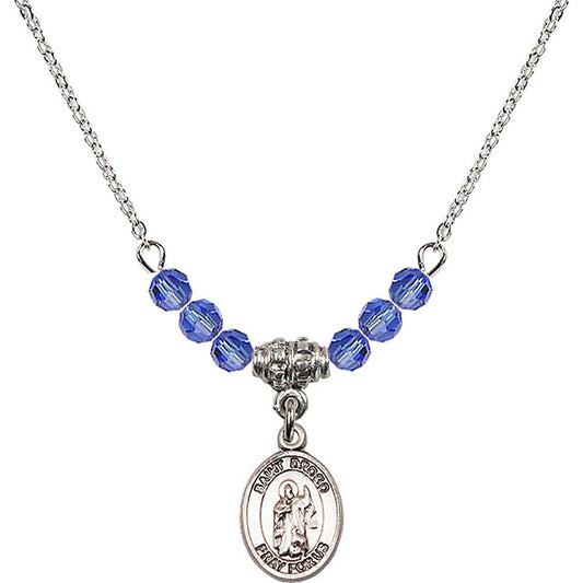 Sterling Silver Saint Drogo Birthstone Necklace with Sapphire Beads - 9386