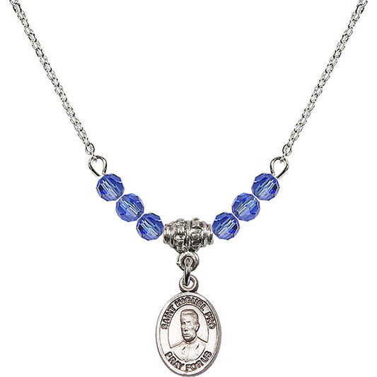 Sterling Silver Blessed Miguel Pro Birthstone Necklace with Sapphire Beads - 9389