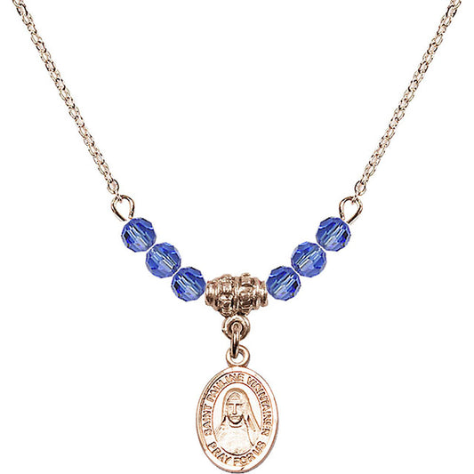 14kt Gold Filled Saint Pauline Visintainer Birthstone Necklace with Sapphire Beads - 9391