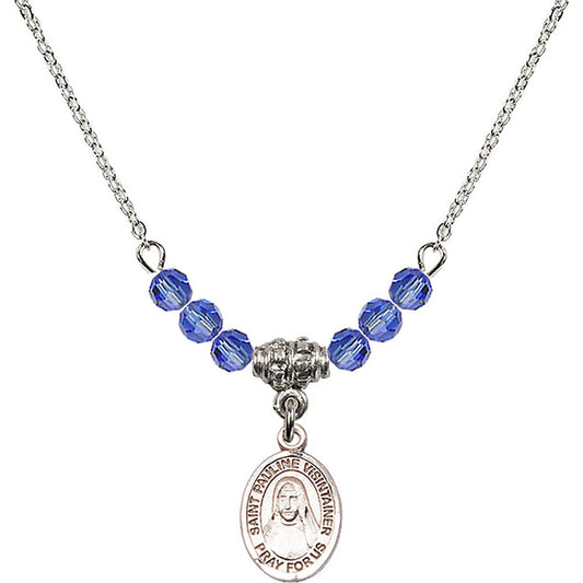 Sterling Silver Saint Pauline Visintainer Birthstone Necklace with Sapphire Beads - 9391