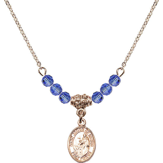 14kt Gold Filled Saint Jacob of Nisibis Birthstone Necklace with Sapphire Beads - 9392