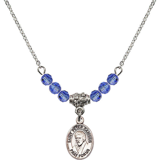 Sterling Silver Saint Peter Canisius Birthstone Necklace with Sapphire Beads - 9393