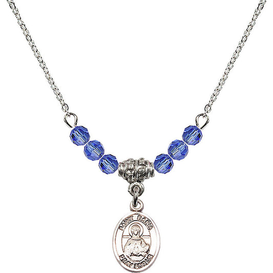 Sterling Silver Saint Daria Birthstone Necklace with Sapphire Beads - 9396