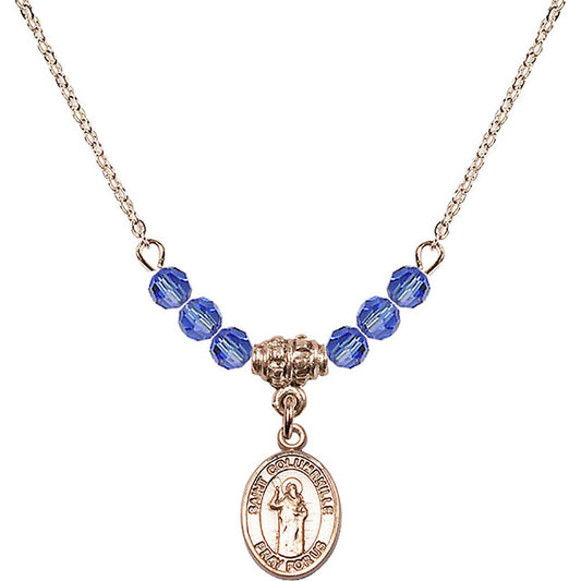 14kt Gold Filled Saint Columbkille Birthstone Necklace with Sapphire Beads - 9399