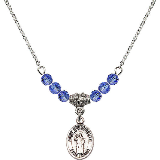 Sterling Silver Saint Columbkille Birthstone Necklace with Sapphire Beads - 9399
