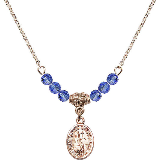 14kt Gold Filled Saint Jeanne Chezard de Matel Birthstone Necklace with Sapphire Beads - 9401