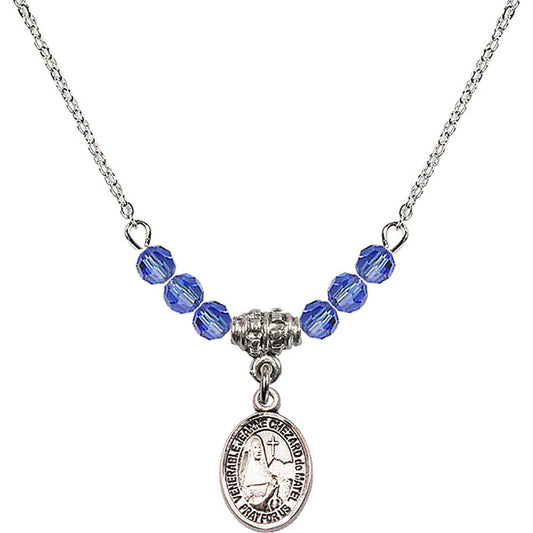 Sterling Silver Saint Jeanne Chezard de Matel Birthstone Necklace with Sapphire Beads - 9401