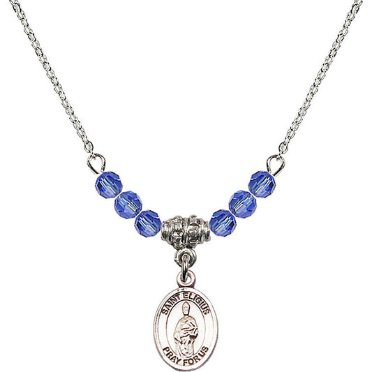 Sterling Silver Saint Eligius Birthstone Necklace with Sapphire Beads - 9402