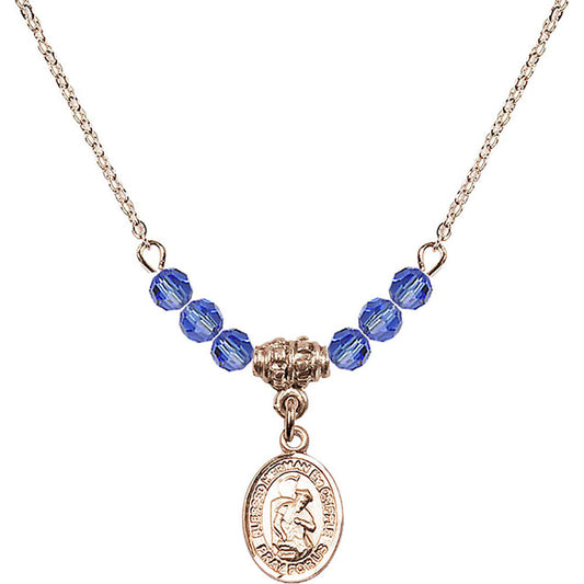 14kt Gold Filled Blessed Herman the Cripple Birthstone Necklace with Sapphire Beads - 9403