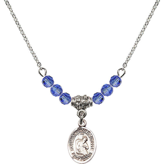 Sterling Silver Blessed Herman the Cripple Birthstone Necklace with Sapphire Beads - 9403