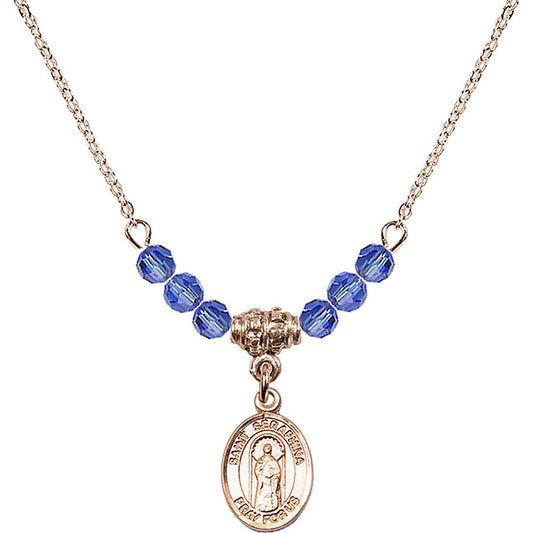 14kt Gold Filled Saint Seraphina Birthstone Necklace with Sapphire Beads - 9405