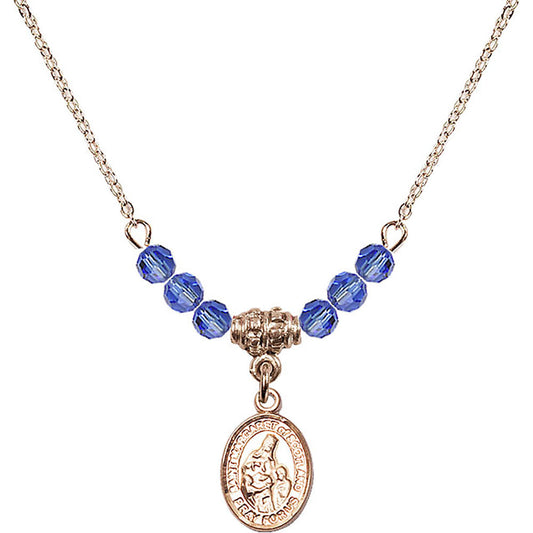 14kt Gold Filled Saint Margaret of Scotland Birthstone Necklace with Sapphire Beads - 9407