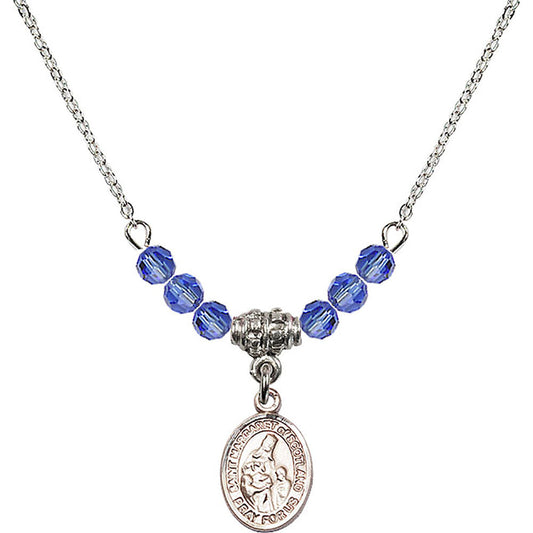 Sterling Silver Saint Margaret of Scotland Birthstone Necklace with Sapphire Beads - 9407