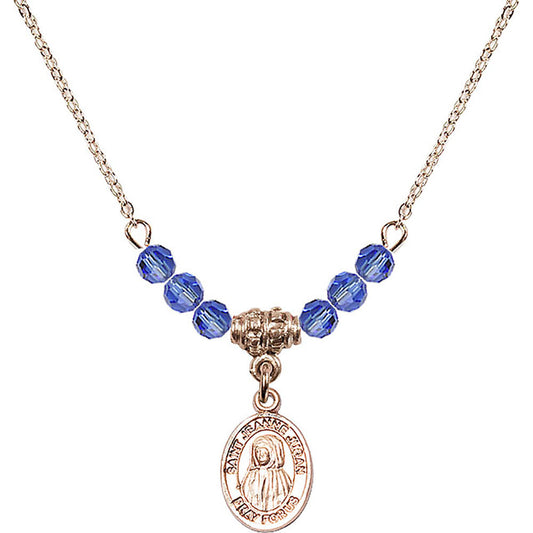 14kt Gold Filled Saint Jeanne Jugan Birthstone Necklace with Sapphire Beads - 9409