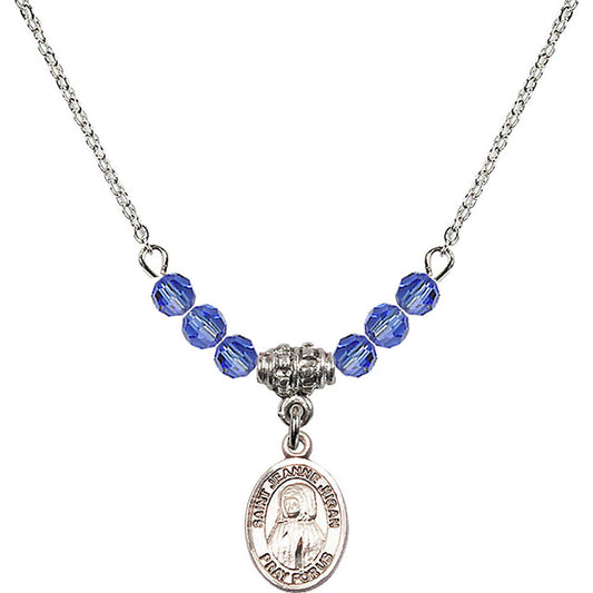 Sterling Silver Saint Jeanne Jugan Birthstone Necklace with Sapphire Beads - 9409