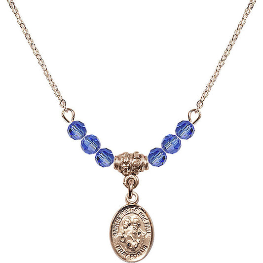 14kt Gold Filled Saints Peter & Paul Birthstone Necklace with Sapphire Beads - 9410