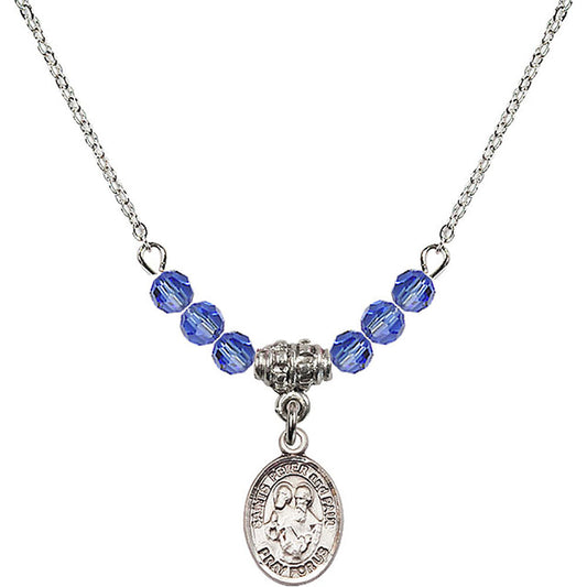 Sterling Silver Saints Peter & Paul Birthstone Necklace with Sapphire Beads - 9410
