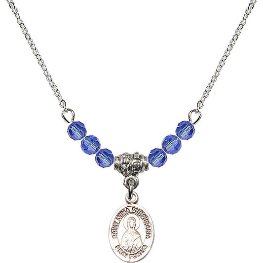 Sterling Silver Saint Lydia Purpuraria Birthstone Necklace with Sapphire Beads - 9411