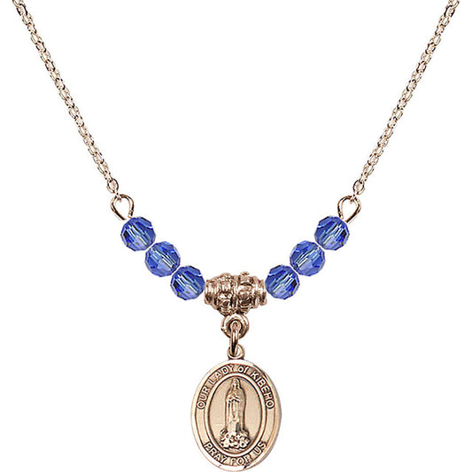 14kt Gold Filled Our Lady of Kibeho Birthstone Necklace with Sapphire Beads - 9414