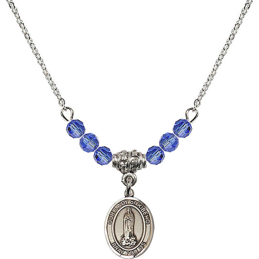 Sterling Silver Our Lady of Kibeho Birthstone Necklace with Sapphire Beads - 9414