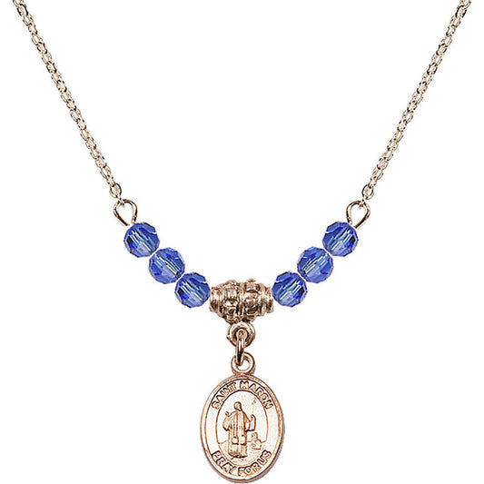 14kt Gold Filled Saint Maron Birthstone Necklace with Sapphire Beads - 9417