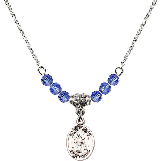 Sterling Silver Saint Maron Birthstone Necklace with Sapphire Beads - 9417