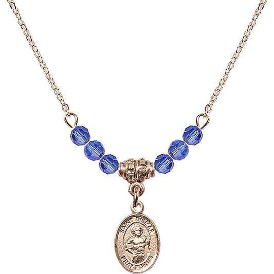 14kt Gold Filled Saint Dismas Birthstone Necklace with Sapphire Beads - 9418