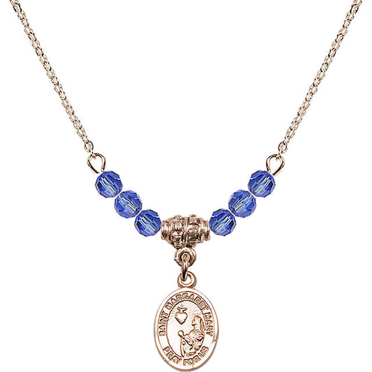 14kt Gold Filled Saint Margaret Mary Alacoque Birthstone Necklace with Sapphire Beads - 9420