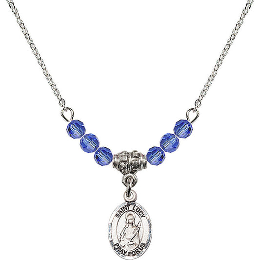 Sterling Silver Saint Lucy Birthstone Necklace with Sapphire Beads - 9422