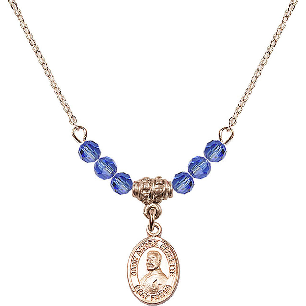 14kt Gold Filled Saint Andre Bessette Birthstone Necklace with Sapphire Beads - 9424