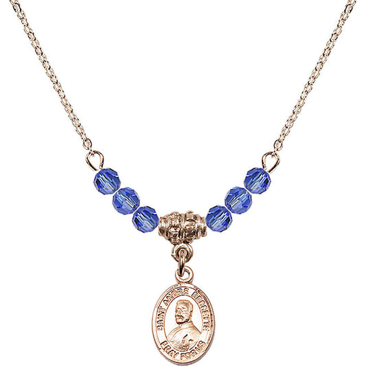 14kt Gold Filled Saint Andre Bessette Birthstone Necklace with Sapphire Beads - 9424