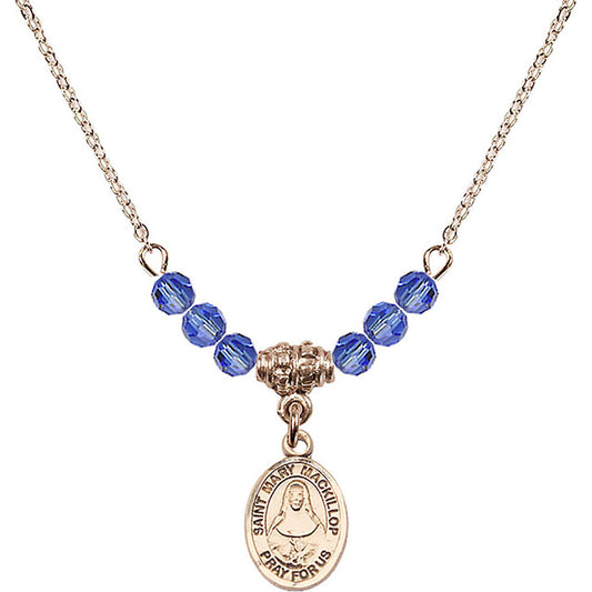 14kt Gold Filled Saint Mary Mackillop Birthstone Necklace with Sapphire Beads - 9425