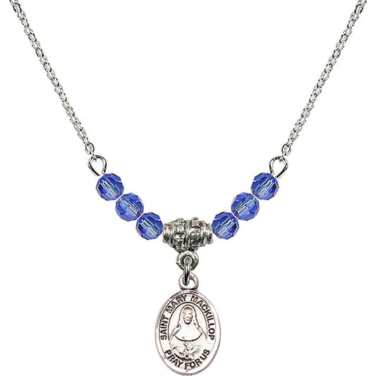 Sterling Silver Saint Mary Mackillop Birthstone Necklace with Sapphire Beads - 9425
