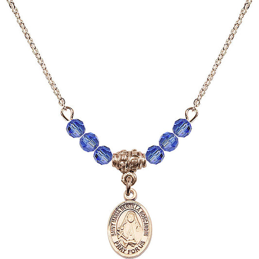 14kt Gold Filled Saint Maria Bertilla Boscardin Birthstone Necklace with Sapphire Beads - 9428