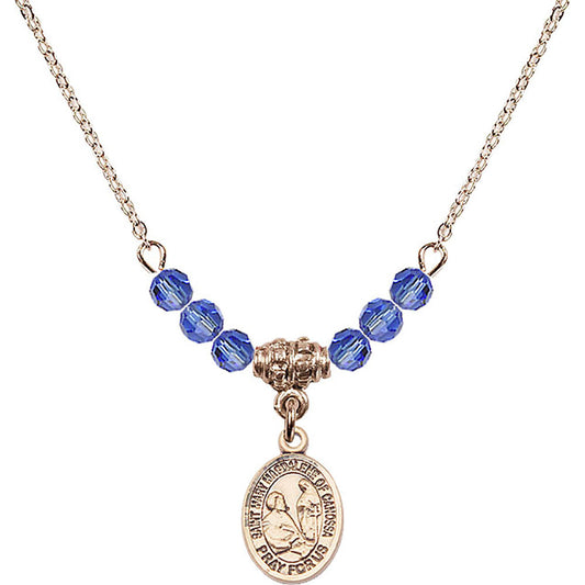 14kt Gold Filled Saint Mary Magdalene of Canossa Birthstone Necklace with Sapphire Beads - 9429
