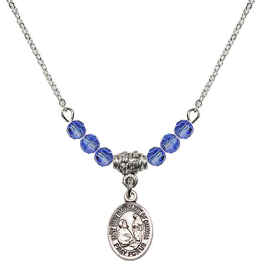 Sterling Silver Saint Mary Magdalene of Canossa Birthstone Necklace with Sapphire Beads - 9429