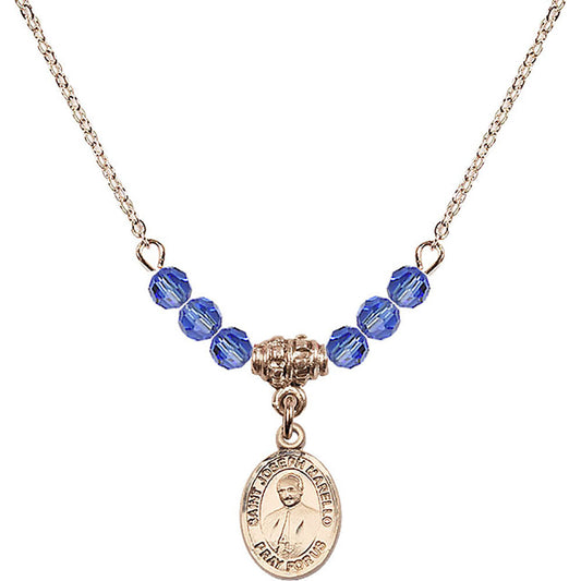 14kt Gold Filled Saint Joseph Marello Birthstone Necklace with Sapphire Beads - 9430