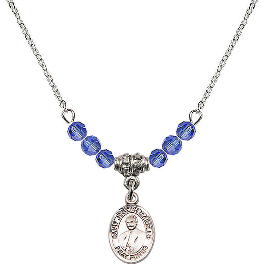 Sterling Silver Saint Joseph Marello Birthstone Necklace with Sapphire Beads - 9430