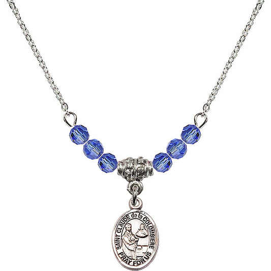 Sterling Silver Saint Claude de la Colombiere Birthstone Necklace with Sapphire Beads - 9432