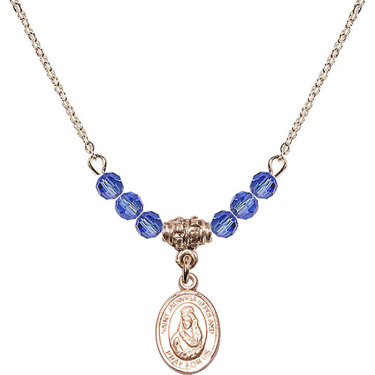 14kt Gold Filled Saint Jadwiga of Poland Birthstone Necklace with Sapphire Beads - 9434